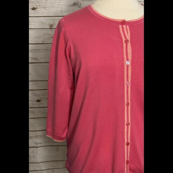 Talbots Plus Barbiecore pink/light pink button-down cardigan sweater Size 1X - Picture 3 of 5